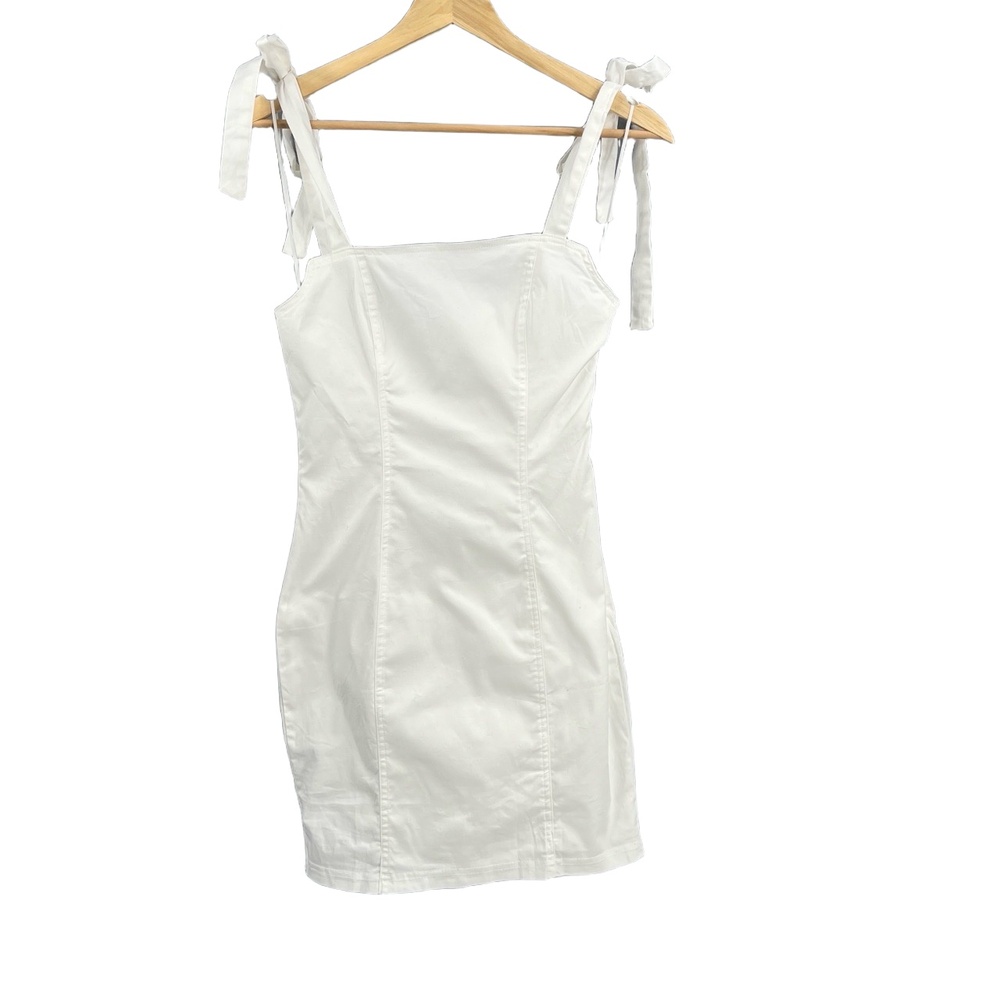 Superdown White Mini Dress Siona XS Tie Shoulder Bodycon Cotton Summer Party